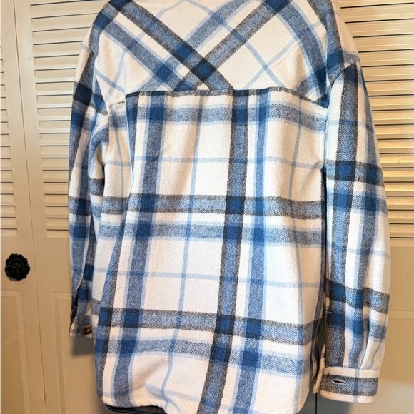 Streetwear Society M Blue White Plaid Oversized Shirt Jacket Coat Pockets Casual - Picture 3 of 8